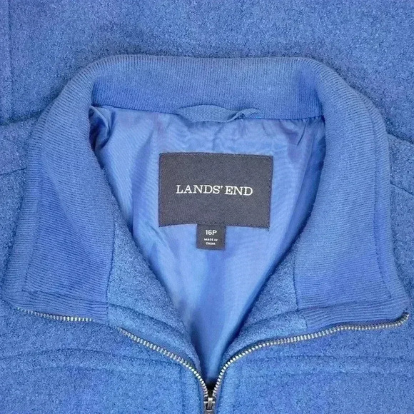 Lands' End Blue Wool Zip Up Collared Coat, Size 16p - Picture 8 of 10